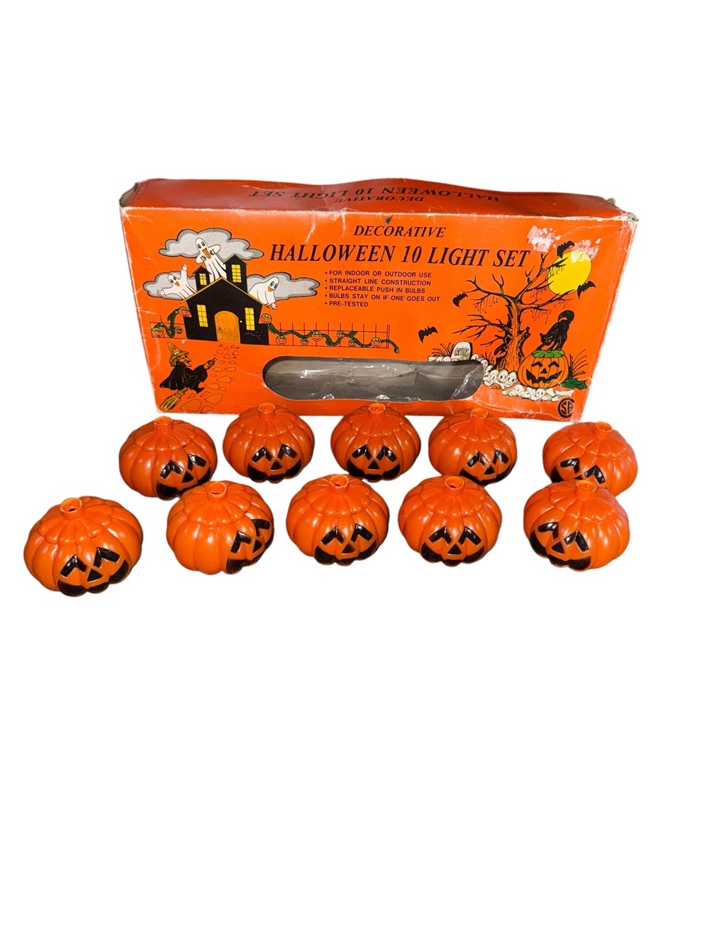 Vintage Halloween jack-o-lantern mini light covers and box